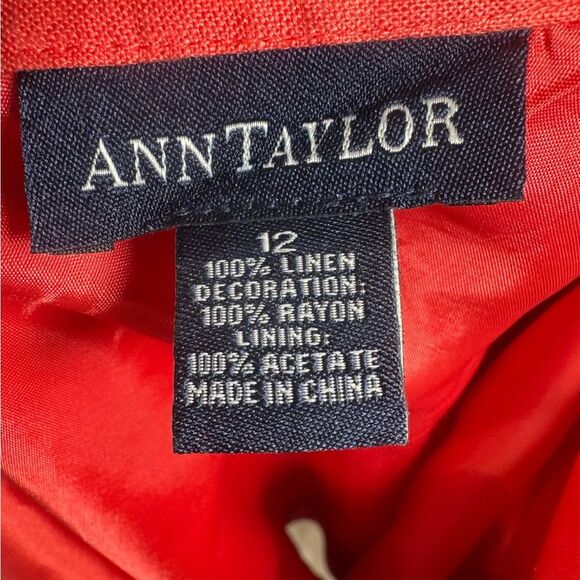 Ann Taylor 100% linen deep coral embroidered paisley print midi skirt size 12 - Picture 5 of 6